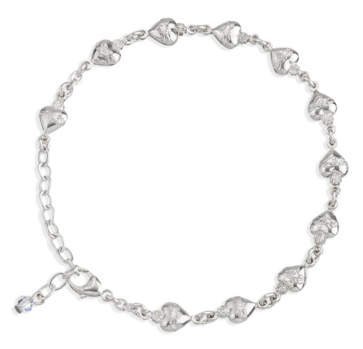 Heart shaped sterling silver bracelet with extender