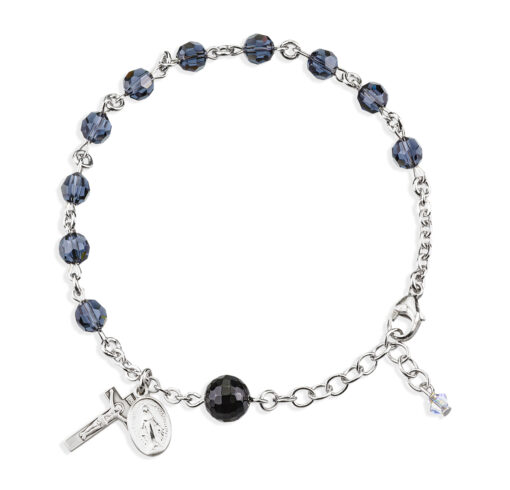 Swarovski Crystal Graphite sterling silver rosary bracelet