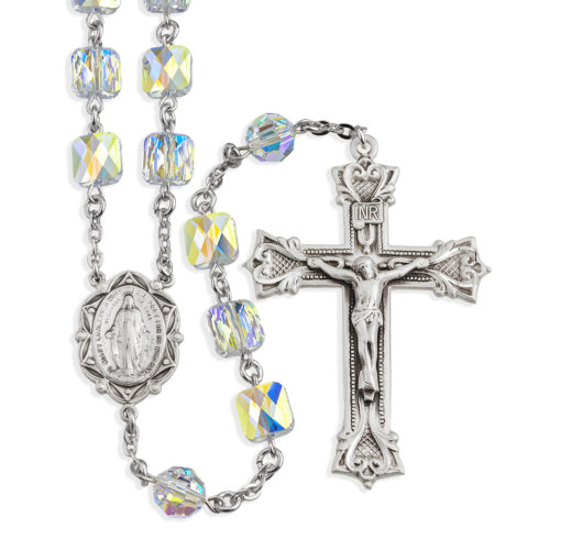 Sterling silver swarovski crystal square bead rosary