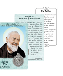 Padre Pio card with embedded medal