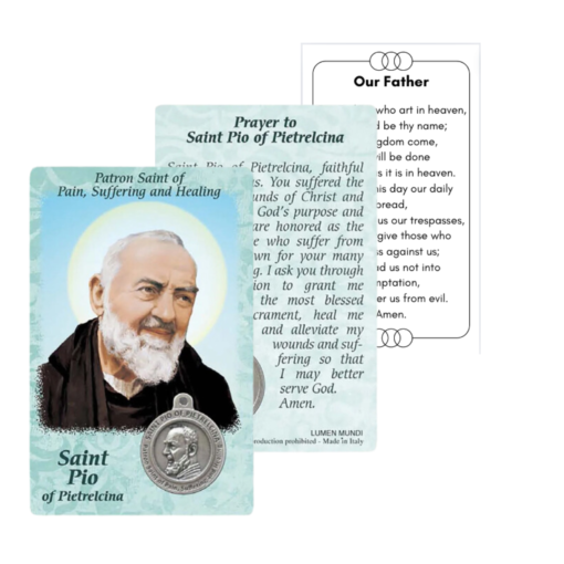 Padre Pio card with embedded medal